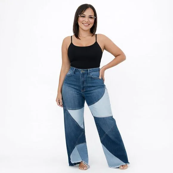 "Sculpt & Flare" Patchwork Jeans - Picture 2 of 14